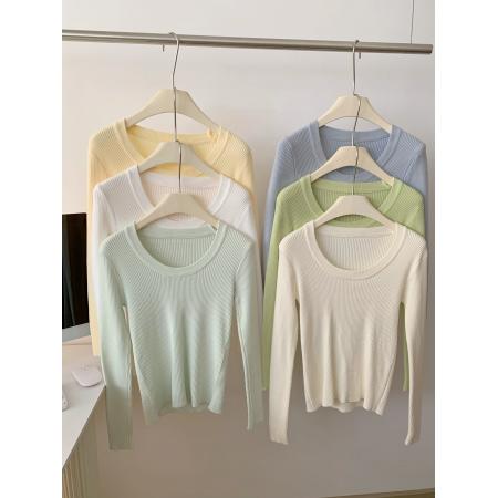 FA48097# 坑条打底衫女装内搭秋冬季新款毛衣针织V领修身紧身长袖上衣 服裝批發女裝批發服飾貨源