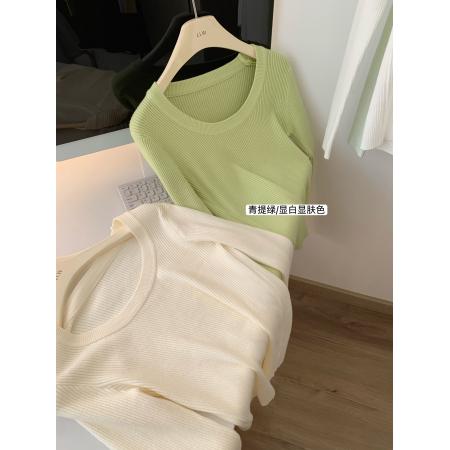 FA48097# 坑条打底衫女装内搭秋冬季新款毛衣针织V领修身紧身长袖上衣 服裝批發女裝批發服飾貨源