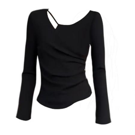 FA48098# 早秋新款时尚设计感收腰修身洋气百搭长袖T恤设计感上衣女 服裝批發女裝批發服飾貨源
