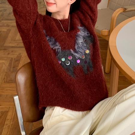 FA48099# 秋冬新款亮片卡通小马软糯毛绒感毛衣女减龄宽松慵懒风针织衫 服裝批發女裝批發服飾貨源