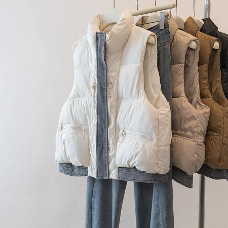 FA48100# 秋冬季新款设计感牛仔拼接棉马甲时尚洋气坎肩百搭外套女 服裝批發女裝批發服飾貨源