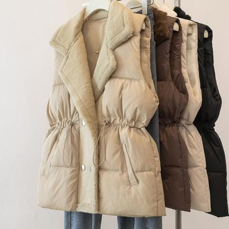 FA48101# 毛领拼接马甲棉服女冬季新款设计感收腰显瘦洋气百搭棉衣外穿外套 服裝批發女裝批發服飾貨源