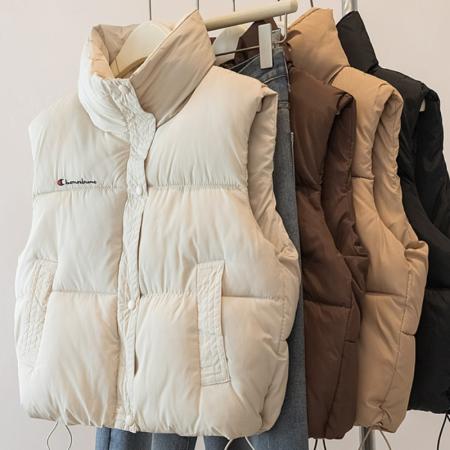 FA48102# 冬季款羽绒棉服刺绣马甲时尚减龄宽松显瘦洋气百搭棉衣外套女 服裝批發女裝批發服飾貨源