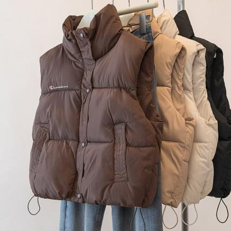 FA48102# 冬季款羽绒棉服刺绣马甲时尚减龄宽松显瘦洋气百搭棉衣外套女 服裝批發女裝批發服飾貨源