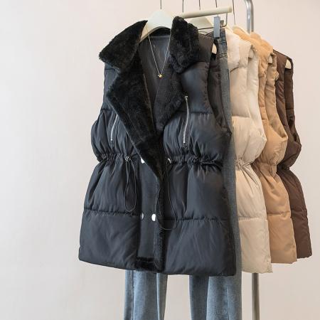 FA48104# 秋冬季新款羊羔毛领拼接无袖棉衣马甲时尚收腰百搭外套女 服裝批發女裝批發服飾貨源