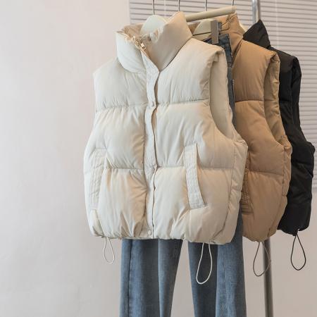 FA48105# 立领棉服马甲外套女秋冬新款设计感百搭休闲坎肩马夹上衣 服裝批發女裝批發服飾貨源