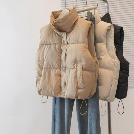 FA48105# 立领棉服马甲外套女秋冬新款设计感百搭休闲坎肩马夹上衣 服裝批發女裝批發服飾貨源