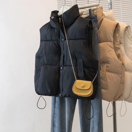 FA48105# 立领棉服马甲外套女秋冬新款设计感百搭休闲坎肩马夹上衣 服裝批發女裝批發服飾貨源