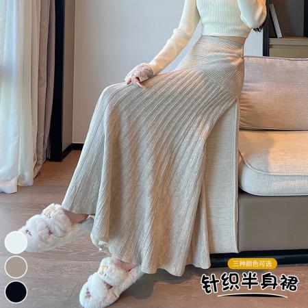 FA48122# 软糯设计感针织半身裙女秋冬高腰显瘦毛线裙大摆A字百褶伞裙 服裝批發女裝批發服飾貨源