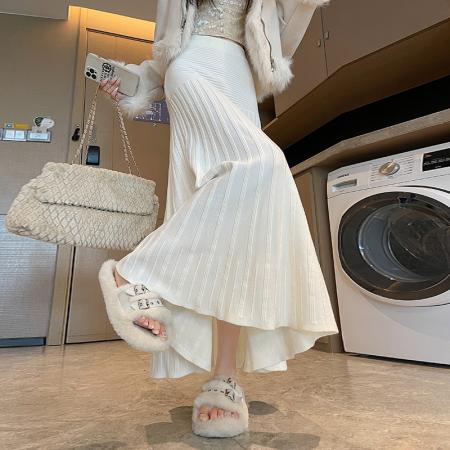 FA48122# 软糯设计感针织半身裙女秋冬高腰显瘦毛线裙大摆A字百褶伞裙 服裝批發女裝批發服飾貨源