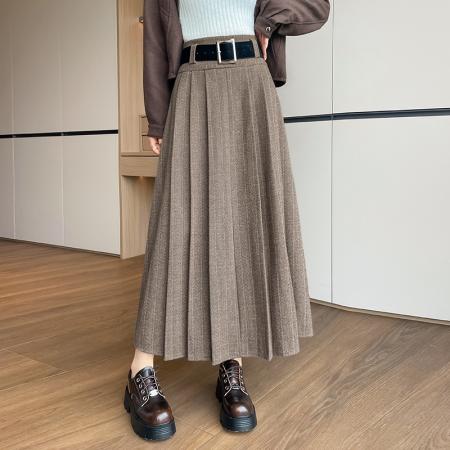 FA48126# 秋冬新款加厚毛呢时尚高腰百褶显瘦中长款a字半身裙 服裝批發女裝批發服飾貨源