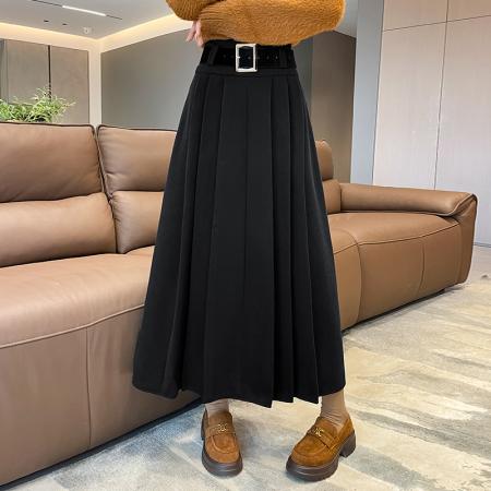 FA48126# 秋冬新款加厚毛呢时尚高腰百褶显瘦中长款a字半身裙 服裝批發女裝批發服飾貨源