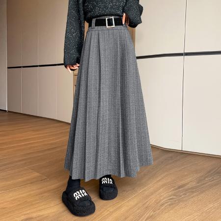 FA48126# 秋冬新款加厚毛呢时尚高腰百褶显瘦中长款a字半身裙 服裝批發女裝批發服飾貨源