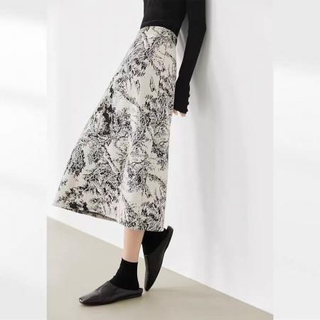 FA48130# 雪尼尔印花半身裙女秋冬新款新中式气质直筒裙复古高级感 服裝批發女裝批發服飾貨源