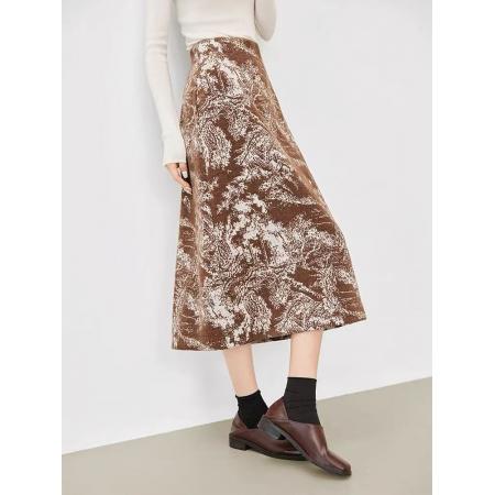 FA48130# 雪尼尔印花半身裙女秋冬新款新中式气质直筒裙复古高级感 服裝批發女裝批發服飾貨源