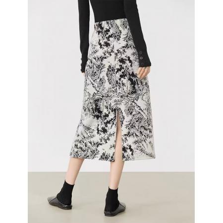 FA48130# 雪尼尔印花半身裙女秋冬新款新中式气质直筒裙复古高级感 服裝批發女裝批發服飾貨源