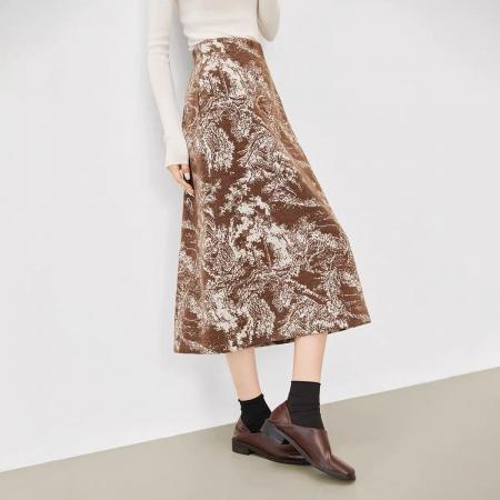 FA48130# 雪尼尔印花半身裙女秋冬新款新中式气质直筒裙复古高级感 服裝批發女裝批發服飾貨源