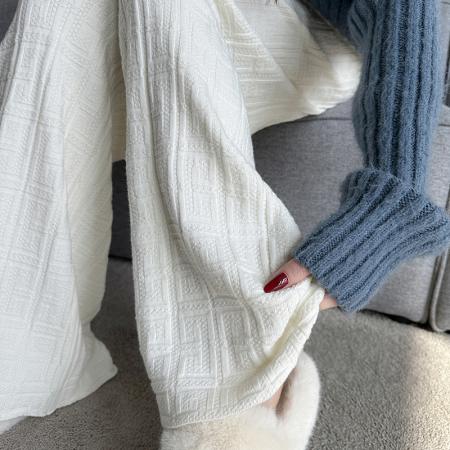 FA48132# 针织提花阔腿裤女秋冬季高腰抽绳直筒裤宽松显瘦拖地休闲裤子 服裝批發女裝批發服飾貨源