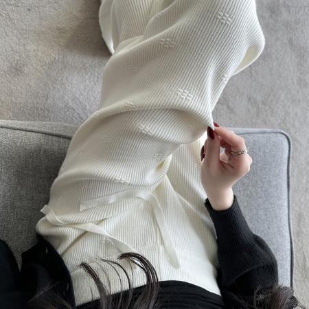 FA48133# 立体小花针织休闲裤女秋冬季宽松阔腿裤慵懒松弛感直筒长裤 服裝批發女裝批發服飾貨源