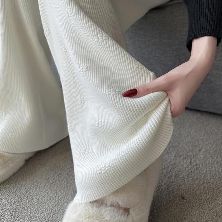 FA48133# 立体小花针织休闲裤女秋冬季宽松阔腿裤慵懒松弛感直筒长裤 服裝批發女裝批發服飾貨源