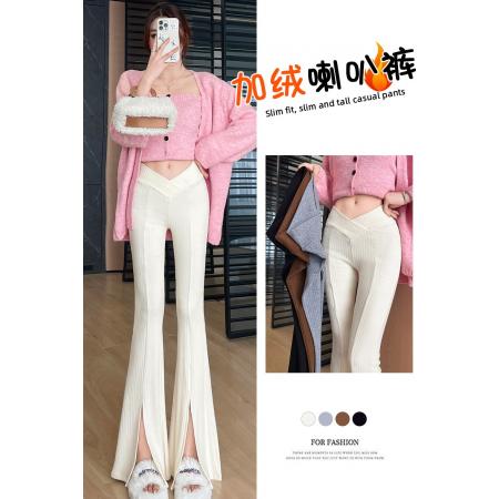 FA48134# 冬季新款韩版高腰显瘦开叉鱼尾喇叭裤休闲大喇叭长裤 服裝批發女裝批發服飾貨源