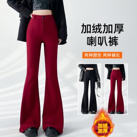 FA48135# 安克拉红加绒加厚条绒微喇叭裤韩版高腰显瘦休闲裤长裤女 服裝批發女裝批發服飾貨源
