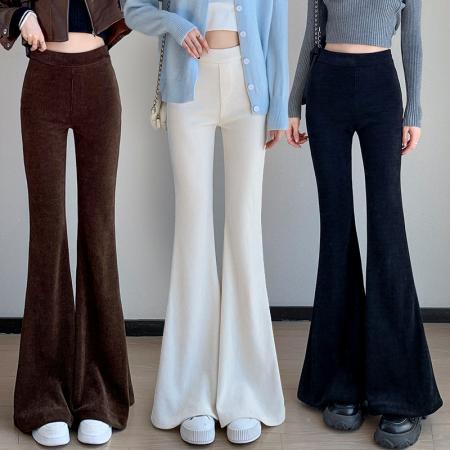 FA48138# 秋冬加绒韩版高腰显瘦垂感加长拖地大喇叭裤阔腿休闲长裤 服裝批發女裝批發服飾貨源