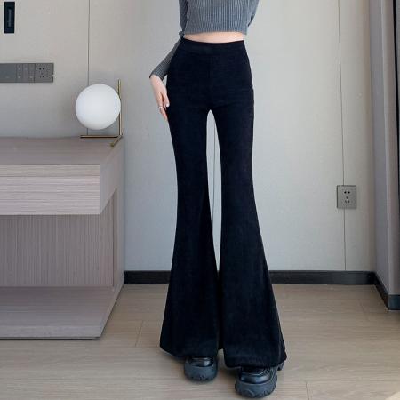 FA48138# 秋冬加绒韩版高腰显瘦垂感加长拖地大喇叭裤阔腿休闲长裤 服裝批發女裝批發服飾貨源