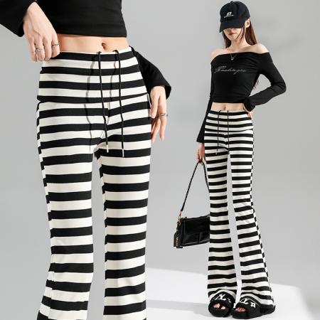 FA48140# 秋季新款韩版高腰显瘦条纹斑马喇叭裤休闲大喇叭瑜伽长裤 服裝批發女裝批發服飾貨源