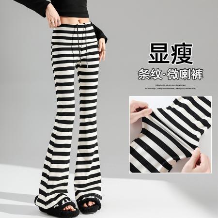 FA48140# 秋季新款韩版高腰显瘦条纹斑马喇叭裤休闲大喇叭瑜伽长裤 服裝批發女裝批發服飾貨源