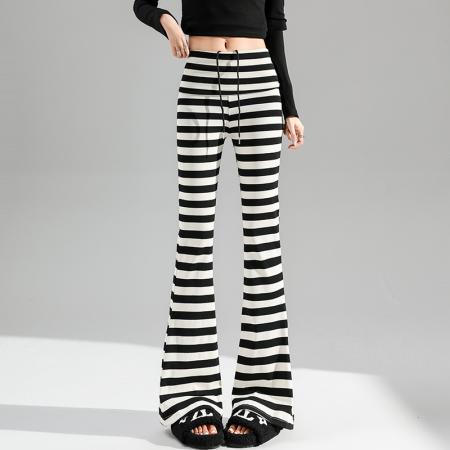 FA48140# 秋季新款韩版高腰显瘦条纹斑马喇叭裤休闲大喇叭瑜伽长裤 服裝批發女裝批發服飾貨源