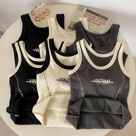 FA48142# 大码德绒保暖背心简约款运动背心固定杯免文胸速热内搭打底衫 服裝批發女裝批發服飾貨源