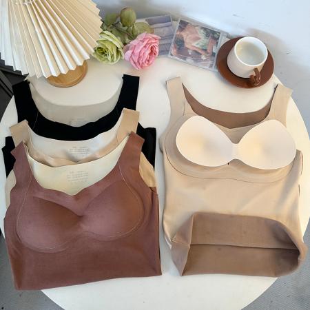 FA48144# 大码德绒带垫保暖内衣宽肩V领打底吊带背心长款带垫打底衫女 服裝批發女裝批發服飾貨源