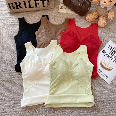 FA48145# 大码秋冬保暖背心螺纹绒蕾丝内衣速热暖绒长打底衫200斤可穿 服裝批發女裝批發服飾貨源