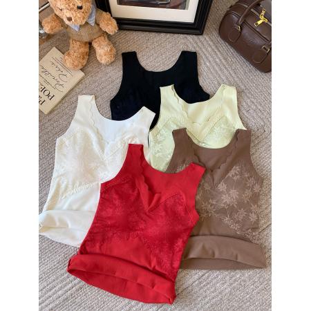 FA48145# 大码秋冬保暖背心螺纹绒蕾丝内衣速热暖绒长打底衫200斤可穿 服裝批發女裝批發服飾貨源