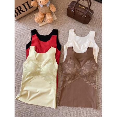 FA48145# 大码秋冬保暖背心螺纹绒蕾丝内衣速热暖绒长打底衫200斤可穿 服裝批發女裝批發服飾貨源