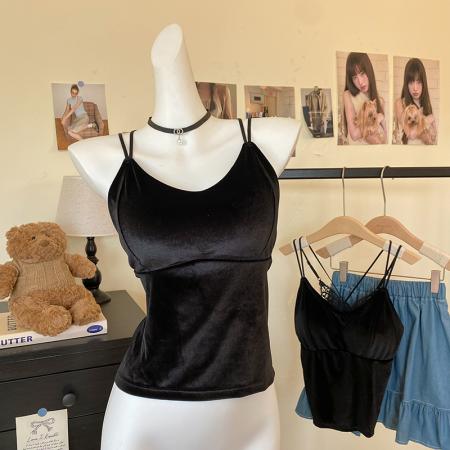 FA48146# 大码秋冬丝绒保暖背心胖MM200斤可穿内搭吊带打底衫带垫内衣 服裝批發女裝批發服飾貨源