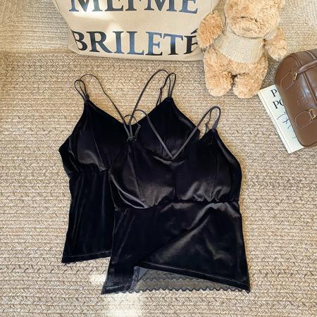 FA48146# 大码秋冬丝绒保暖背心胖MM200斤可穿内搭吊带打底衫带垫内衣 服裝批發女裝批發服飾貨源