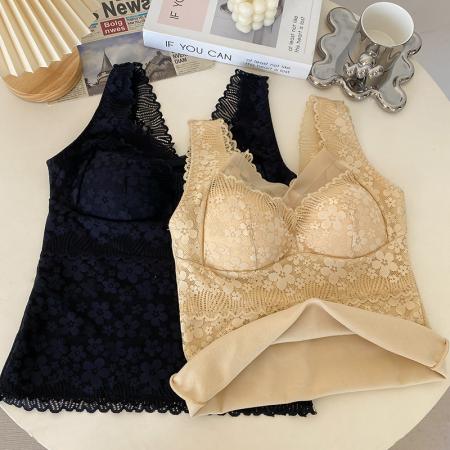 FA48147# 大码秋冬德绒蕾丝保暖美背速热免穿文胸塑形内衣打底背心内衣 服裝批發女裝批發服飾貨源