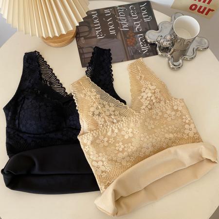 FA48147# 大码秋冬德绒蕾丝保暖美背速热免穿文胸塑形内衣打底背心内衣 服裝批發女裝批發服飾貨源