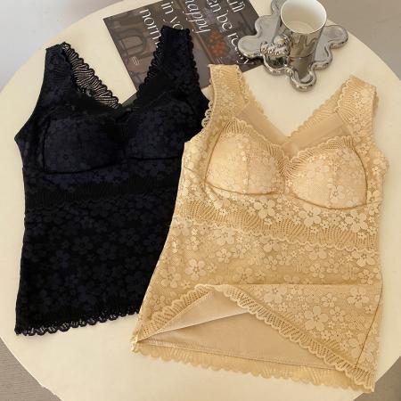 FA48147# 大码秋冬德绒蕾丝保暖美背速热免穿文胸塑形内衣打底背心内衣 服裝批發女裝批發服飾貨源