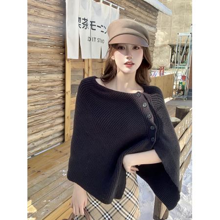 FA48149# 韩国chic针织披肩斗篷大版型毛衣秋冬设计感上衣女 服裝批發女裝批發服飾貨源
