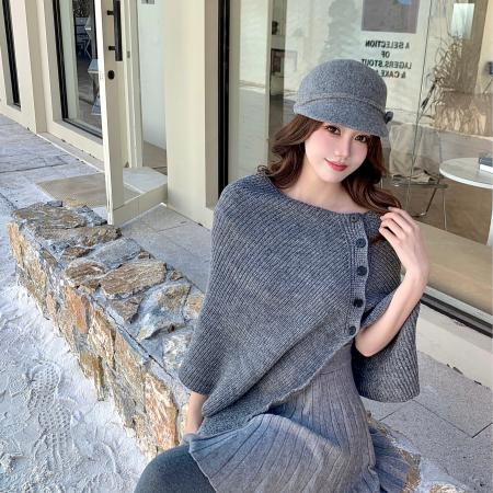 FA48149# 韩国chic针织披肩斗篷大版型毛衣秋冬设计感上衣女 服裝批發女裝批發服飾貨源