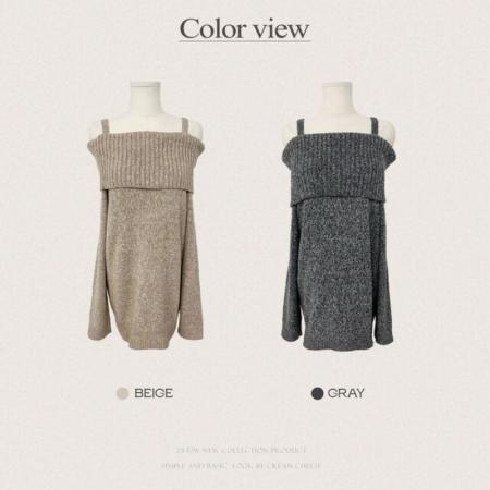 FA48150# 韩国chic性感露肩一字领针织连衣裙气质洋气吊带毛衣裙 服裝批發女裝批發服飾貨源