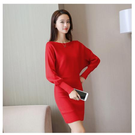 FA48153# 秋冬新款收腰针织连衣裙女款打底毛衣女中长款修身包臀裙 服裝批發女裝批發服飾貨源