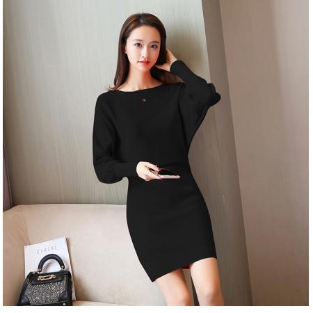 FA48153# 秋冬新款收腰针织连衣裙女款打底毛衣女中长款修身包臀裙 服裝批發女裝批發服飾貨源