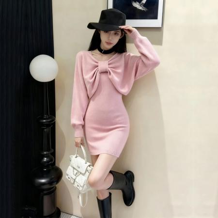 FA48159# 毛衣套装新款长袖针织上衣+吊带毛衣针织包臀连衣裙两件套 服裝批發女裝批發服飾貨源