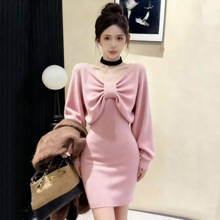 FA48159# 毛衣套装新款长袖针织上衣+吊带毛衣针织包臀连衣裙两件套 服裝批發女裝批發服飾貨源