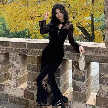 FA48167# 高级感温柔纯欲性感设计感礼服显瘦连衣裙 服裝批發女裝批發服飾貨源