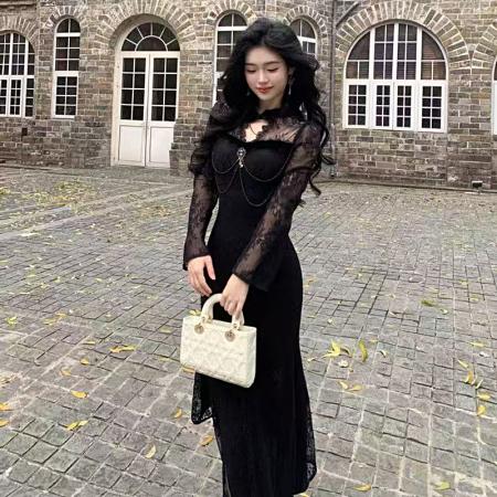 FA48167# 高级感温柔纯欲性感设计感礼服显瘦连衣裙 服裝批發女裝批發服飾貨源